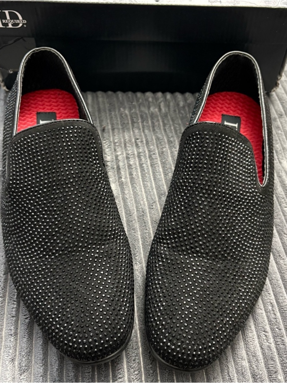 Men's Black Crystal-Stud Slip-On Loafers